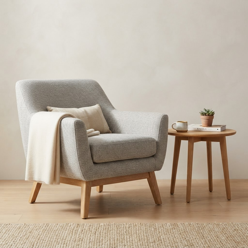 Contemporary armchair and wooden side table